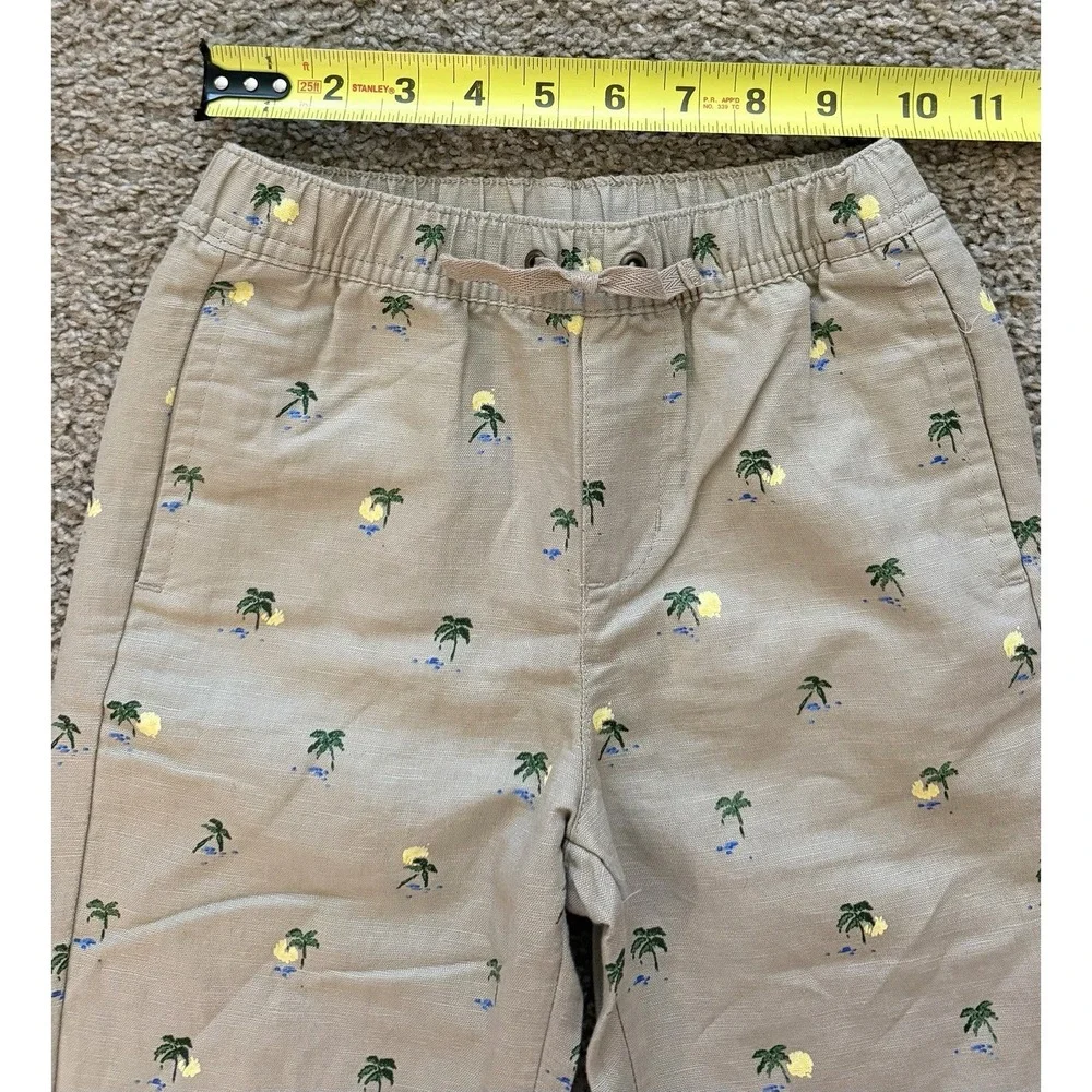 Janie and Jack Boys Linen Blend Khaki Pants Palm Trees Size 6 Slim Fit New W Tag